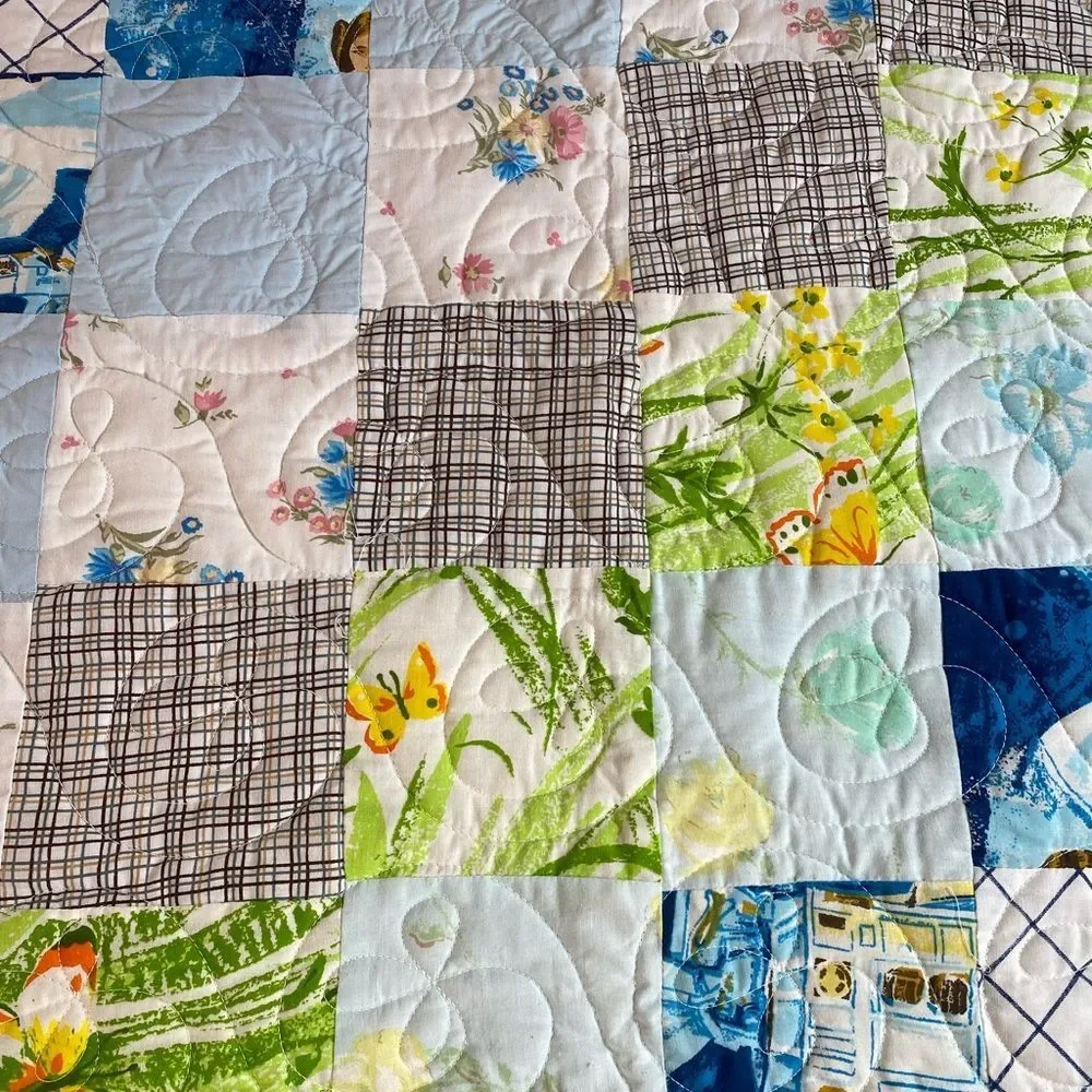 Handmade patchwork quilt with Starwars , gingham, floral , butterflies Queen